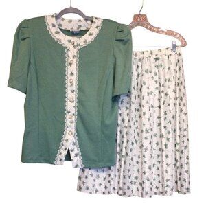 Vintage Good Times Womens Two Piece Skirt Set Button Front Knit Top Size 14